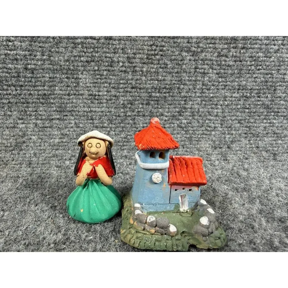 Vintage Handmade Clay Village Figurines Nativity Style Lot